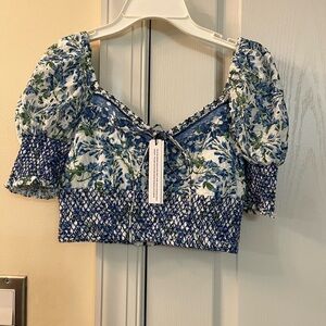 Alice + Olivia Blue and White Floral Blouse